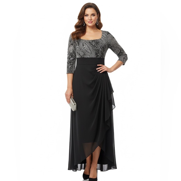 Alex Evenings Black and Silver Long Sleeve Dress - Picture 1 of 2